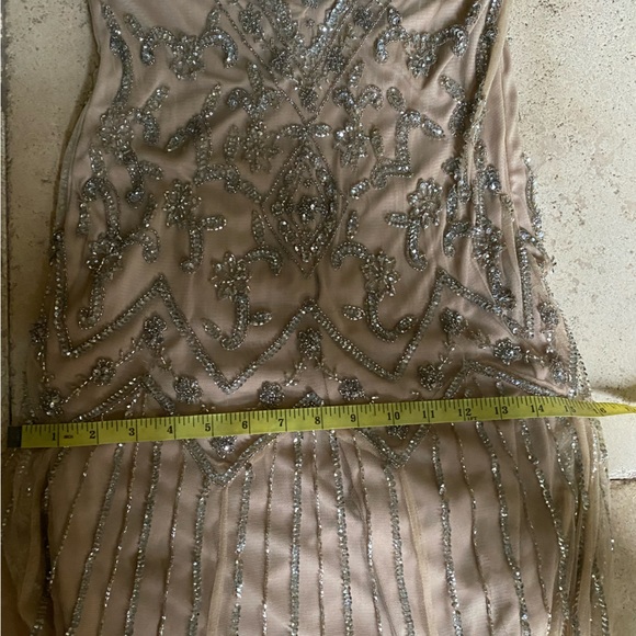 Pissarro Nights Tan & Silver Mesh Beaded Sequin Made in India Gown 6 Wedding - Picture 8 of 11